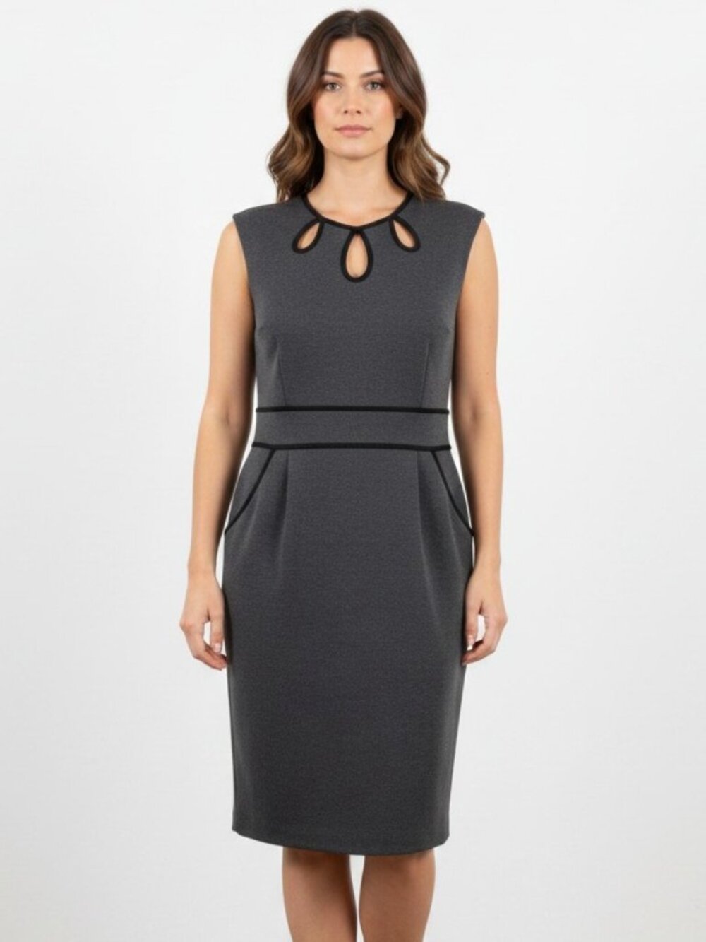 Sandra Darren Gray Sleeveless Teardrop Cutout Sheath Dress Womens 14